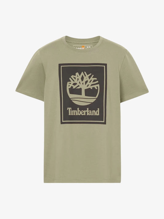Remera Timberland Logo Bloque Verde Militar