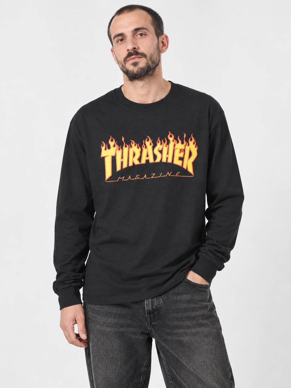 Remera Thrasher Long Sleeve Flame Negro — vista principal