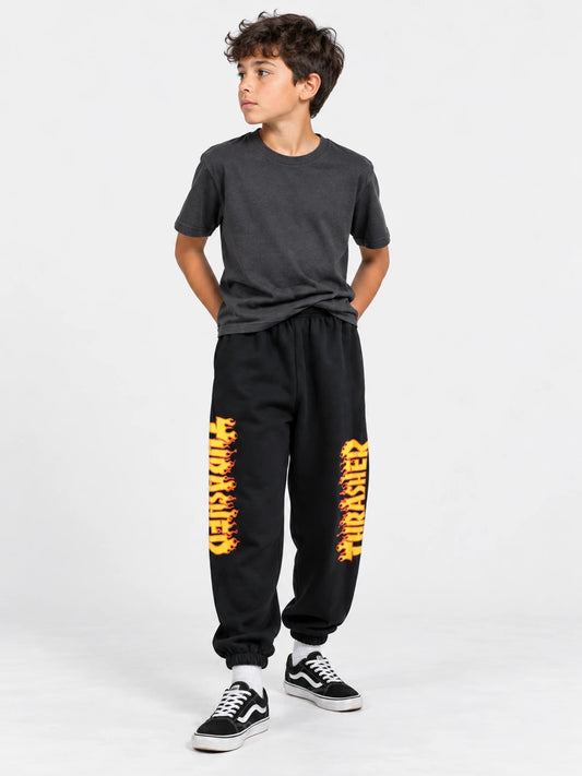 Pantalon Thrasher Sweatpant Flame Niño Negro — vista principal