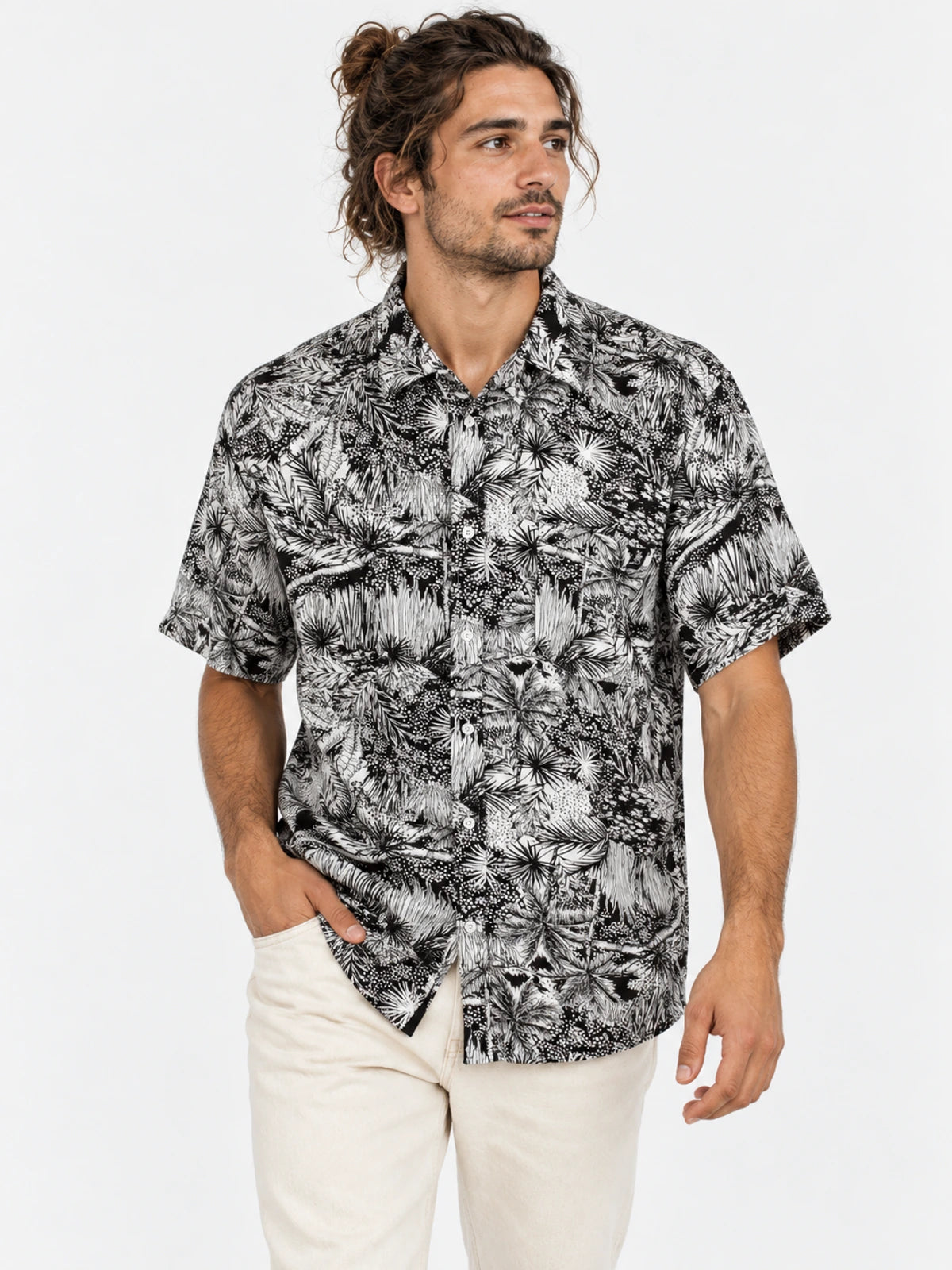Camisa Gotcha Tropical Negro Blanco — vista principal