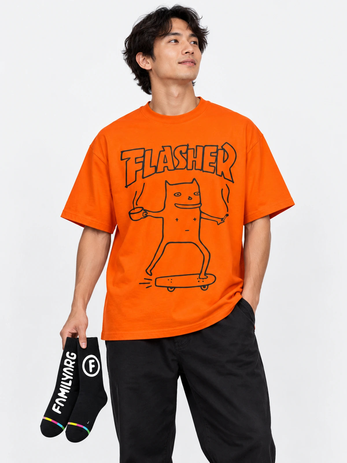 Remera Familyarg Flasher Supersized Naranja + Medias Crew Negro — vista principal