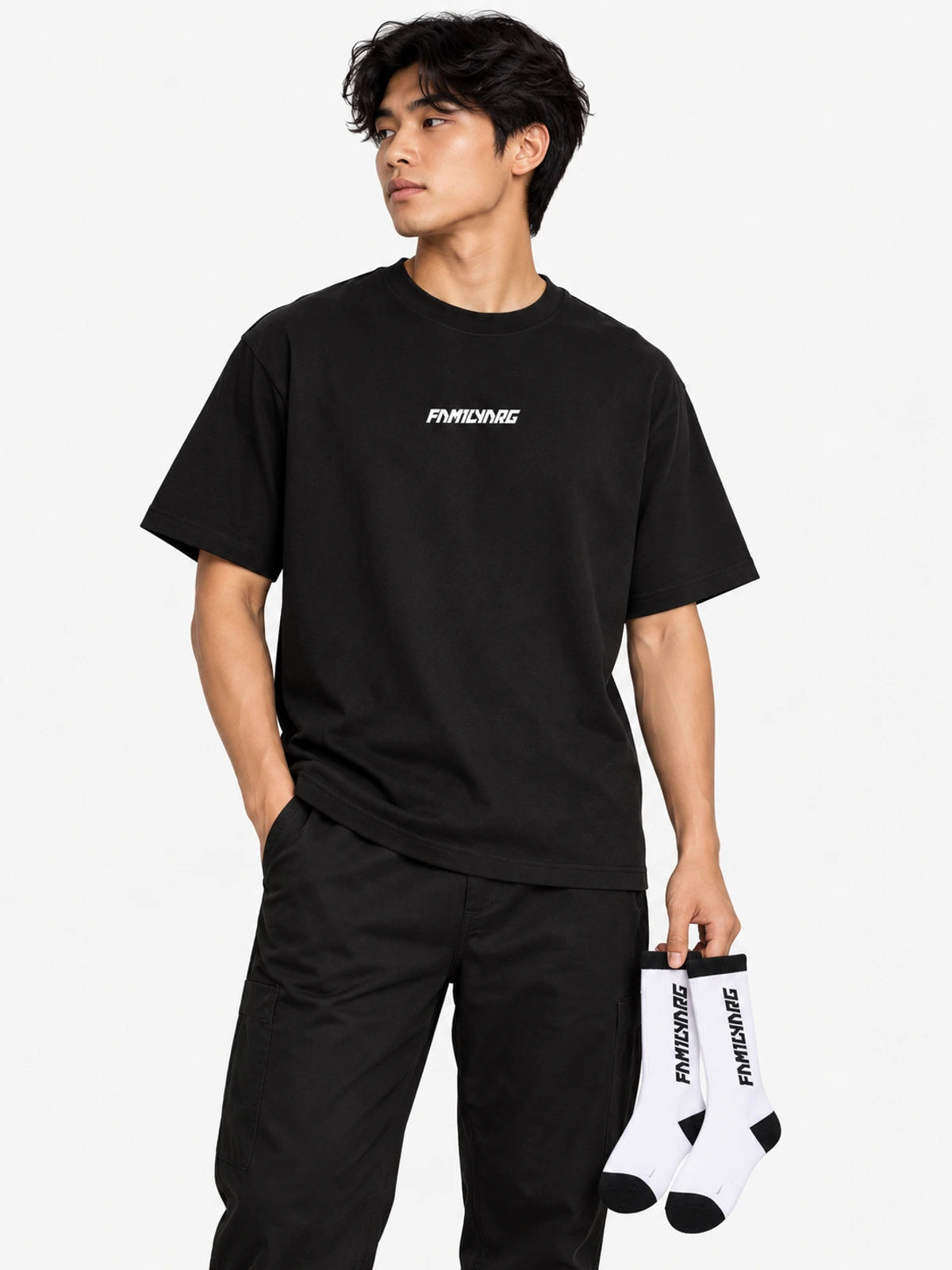 Remera Familyarg Mini Logo 3D Negro + Medias Crew Blanco — vista principal