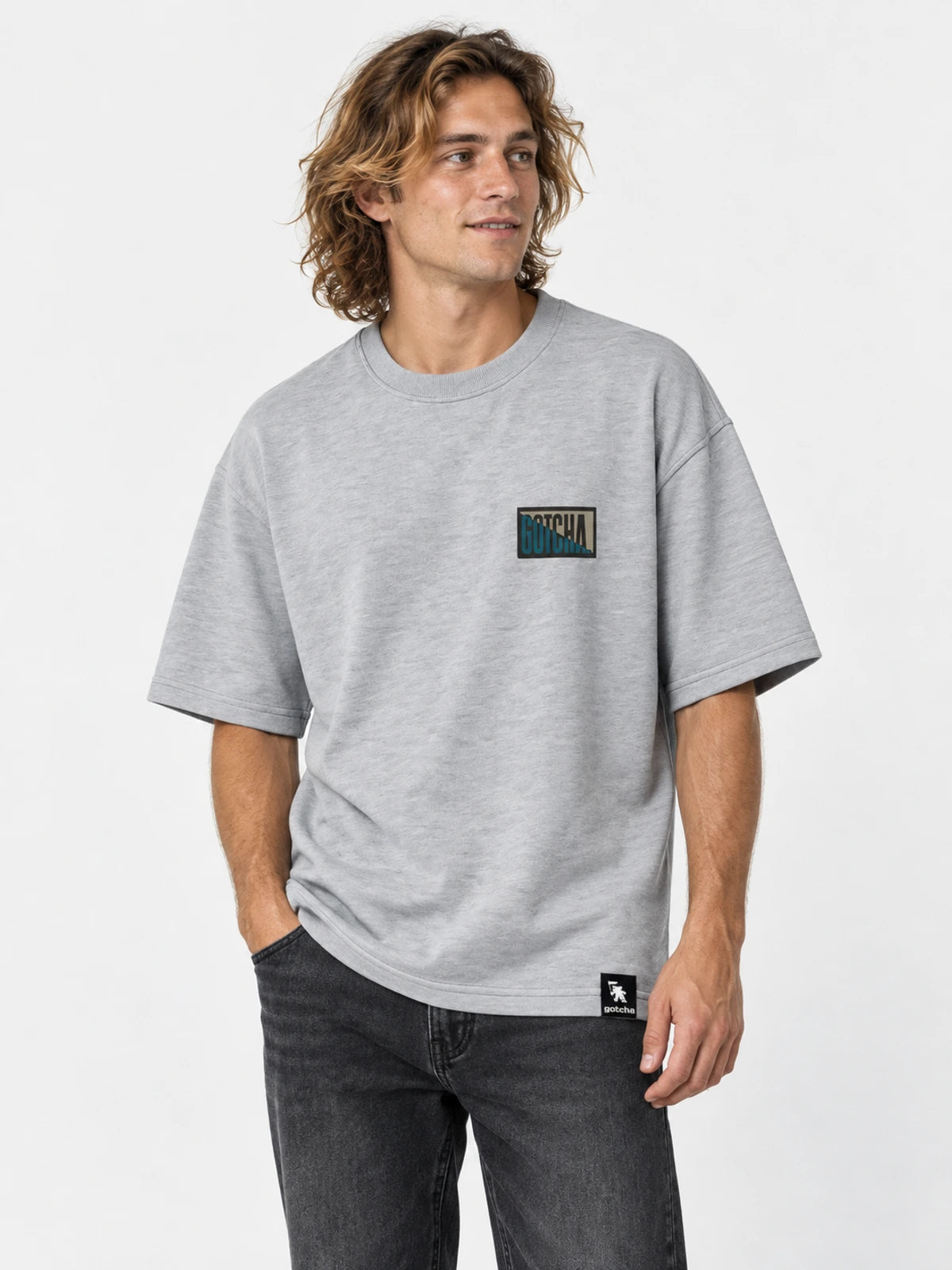 Remera Gotcha Surfwave Colors Oversize Gris Melange — vista principal