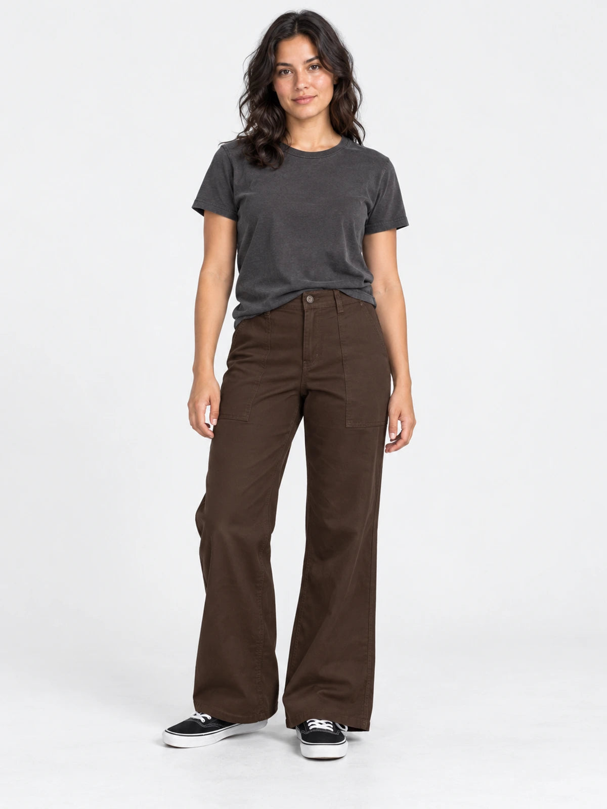 Pantalon Mujer Converse Recto con Bolsillos Marron — vista principal