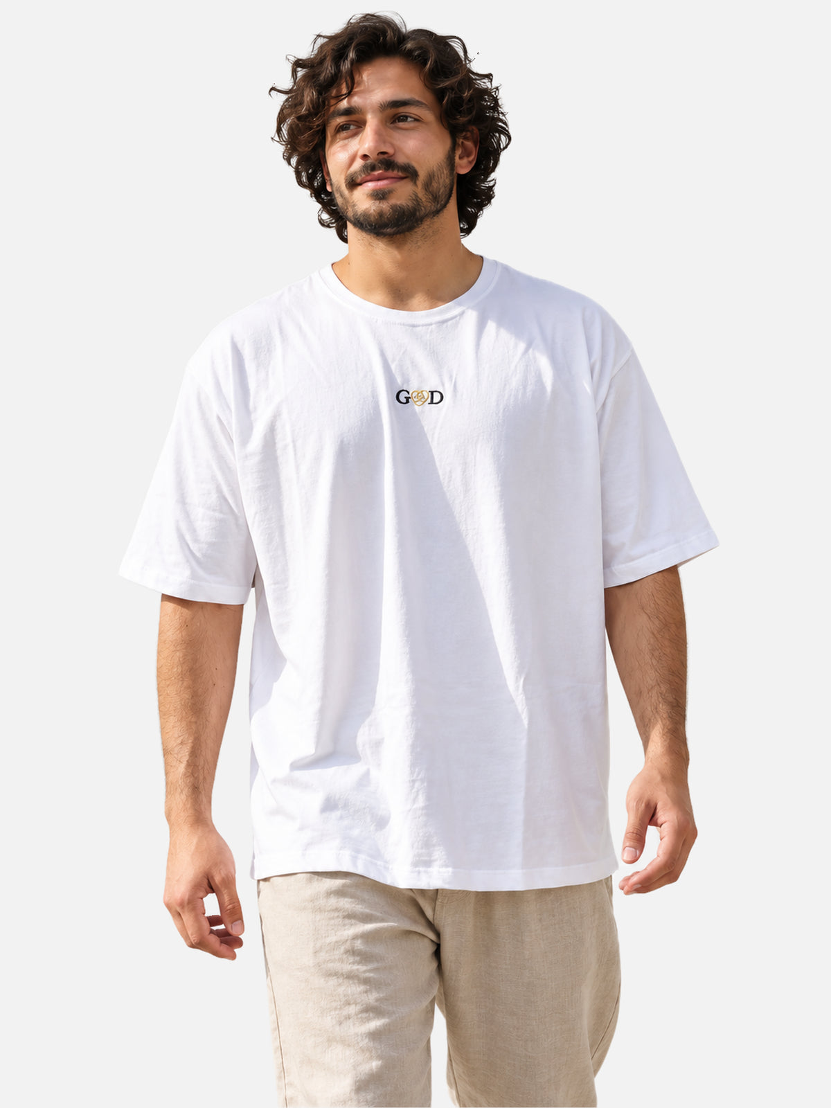 Remera Good God Bordada Oversize Blanco — vista principal