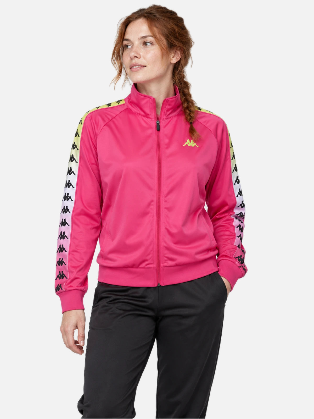 Campera Mujer Kappa 222 Banda Wanniston Degrade Fuxia-Blanco-Lime — vista principal