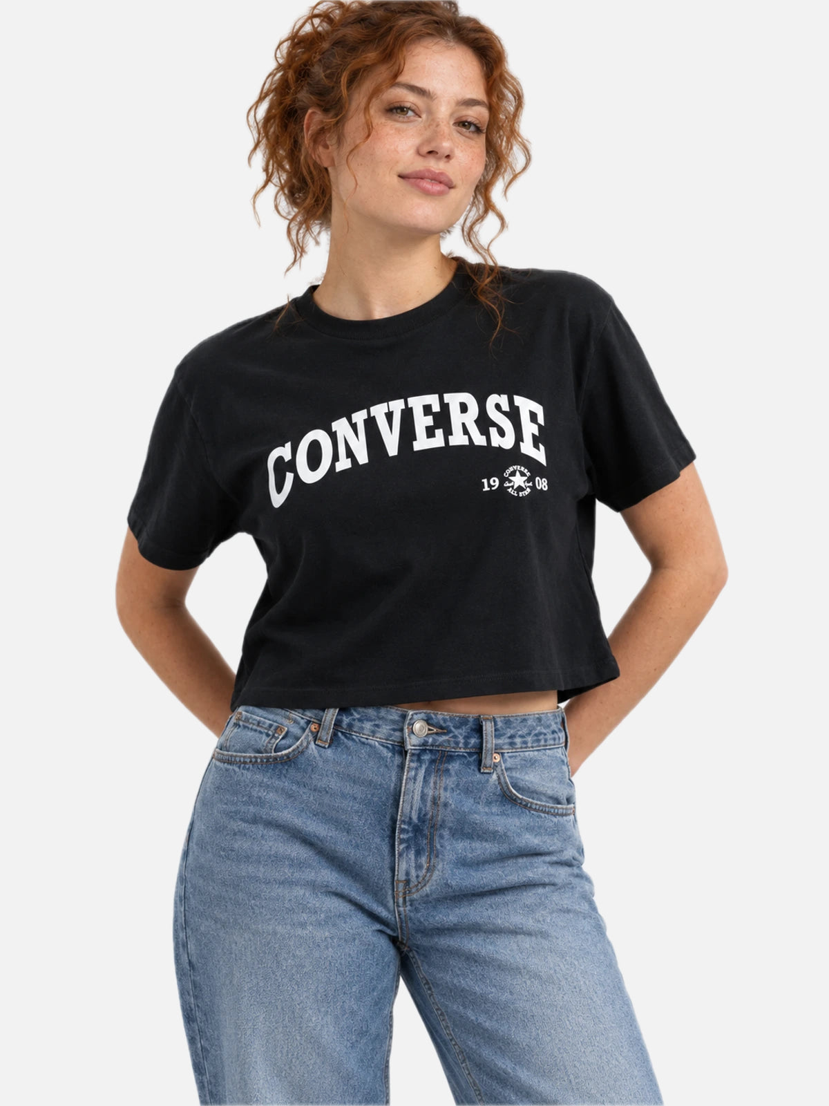 Remera Mujer Converse Cropped Collegiate Negro — vista principal