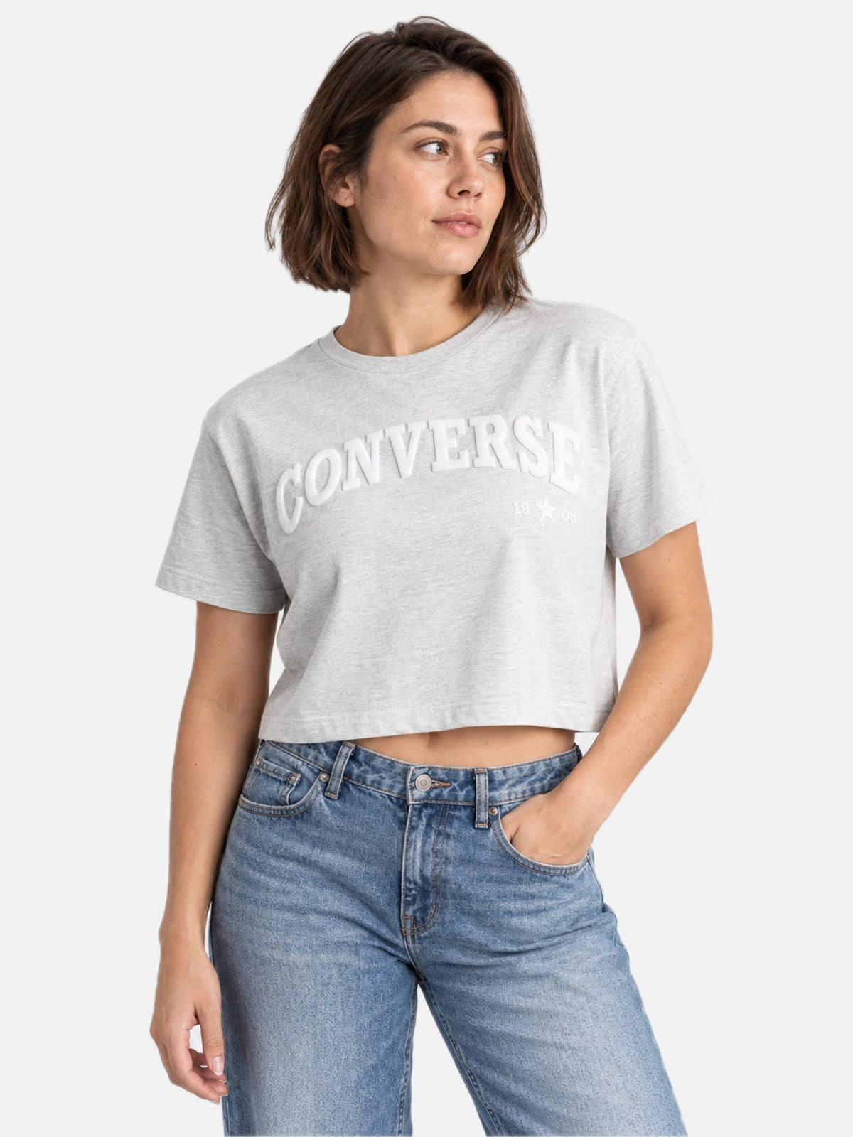 Remera Mujer Converse Cropped Collegiate Gris — vista principal