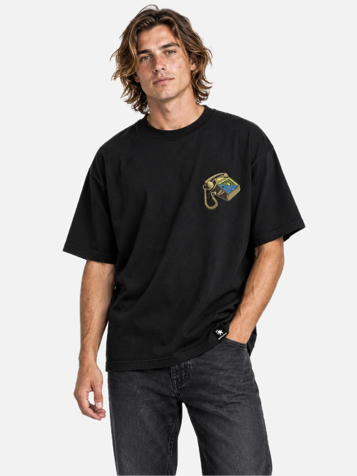 Remera Gotcha Telephone Oversize Negro — vista principal