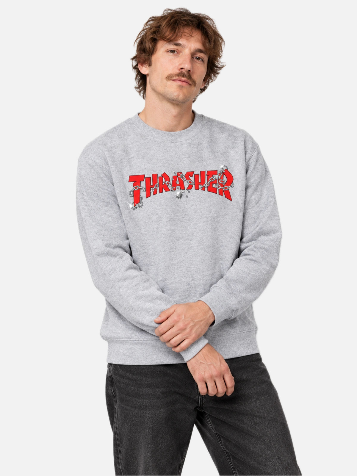 Buzo Thrasher Crew Chains Gris Melange — vista principal