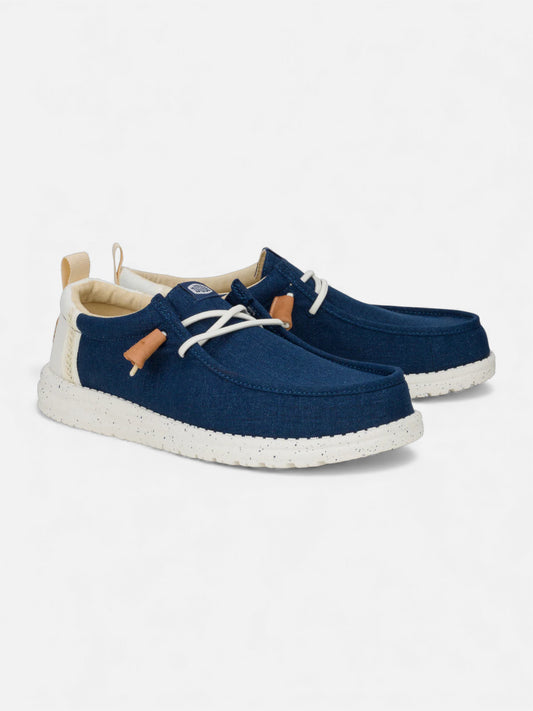 Zapatos Hey Dude Wally Craft Linen Azul Blanco